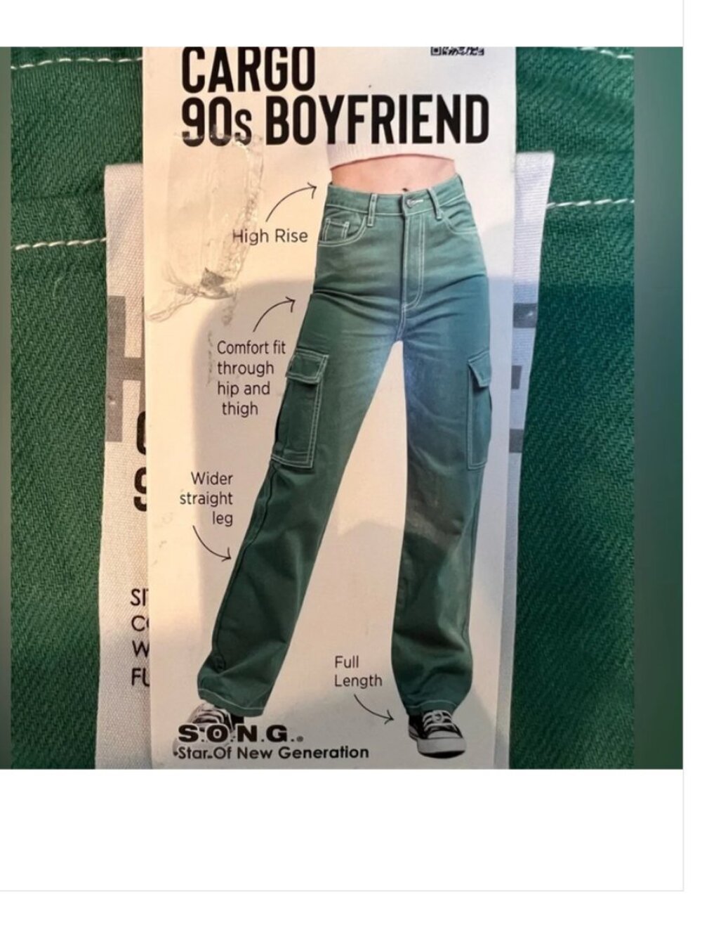 Song Green High Rise Cargo 90’s Boyfriend Pants